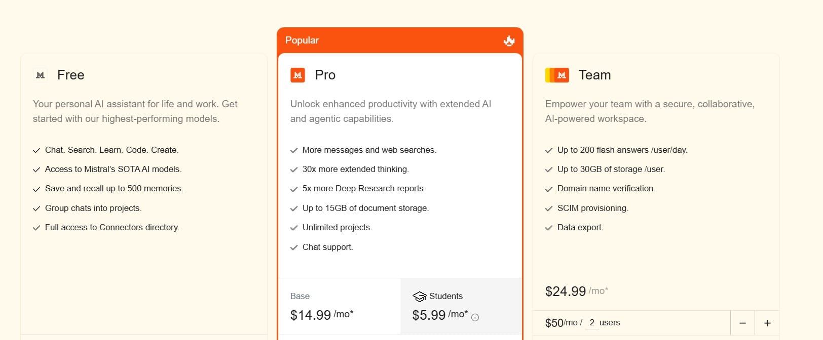 Mistral 3 pricing plans <a href="Sourcehttps://mistral.ai/news/mistral-3/?utm_source=nowadais.com&utm_medium=referral&utm_campaign=nowadais_referral">Source</a>