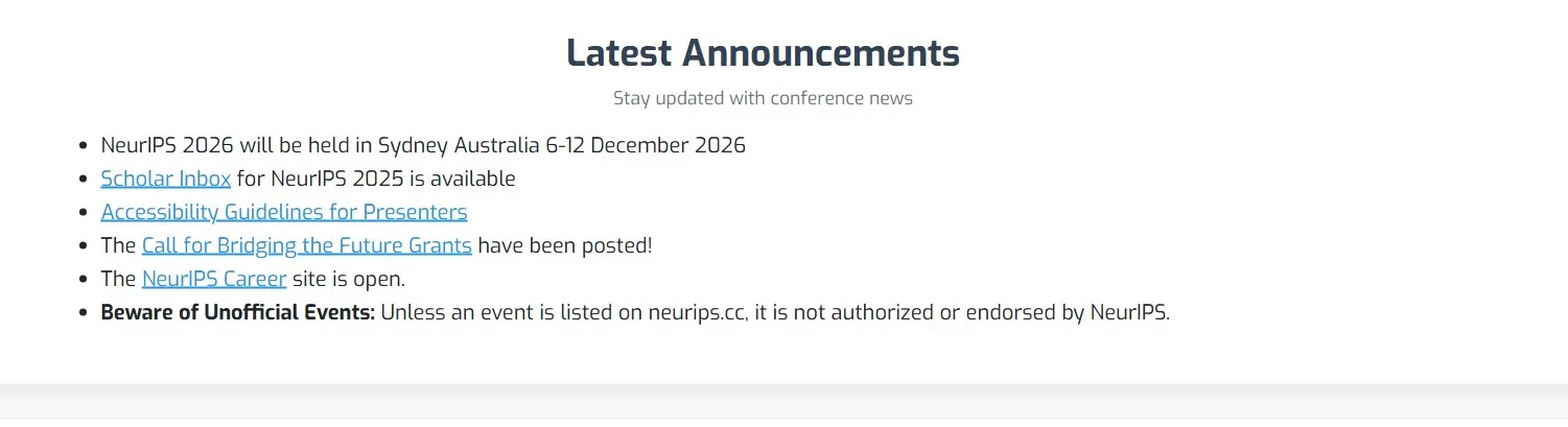 Announcement of NeuraIPS 2026 Conference, will be held in Sydney, Australia