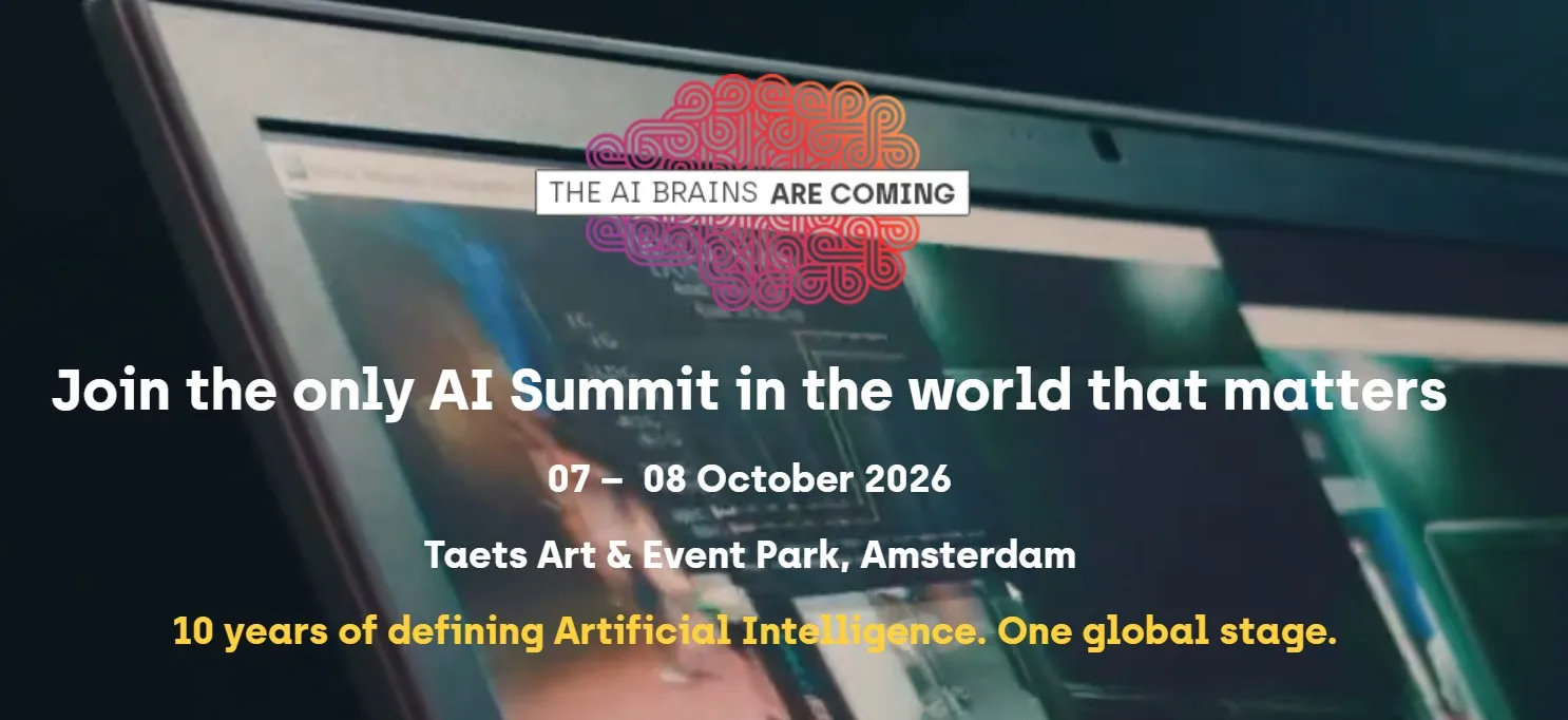 Event graphic for the 10th anniversary of World Summit AI, taking place 07–08 October 2026 at Taets Art & Event Park, Amsterdam. The image emphasizes its decade-long history.