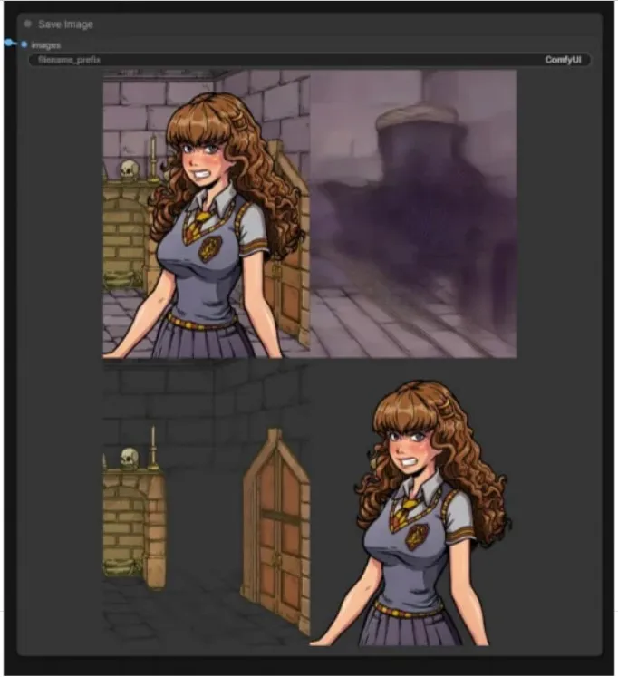 Field test of Qwen-Image-Layered AI Image Tool by a Reddit user - four layers of an image of a girl in a castle room